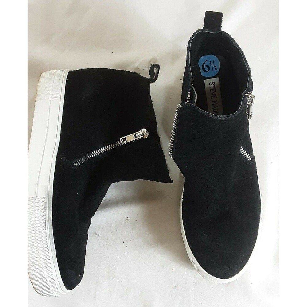 Steve Madden Womens Wedgie Zip High Sneakers  Black White  6.5 M